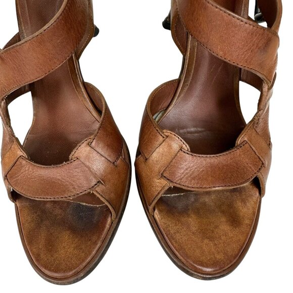 Bottega Veneta Leather Strappy Sandals Brown Size US 5.5 EU 36 High Heel Copper - Picture 12 of 15
